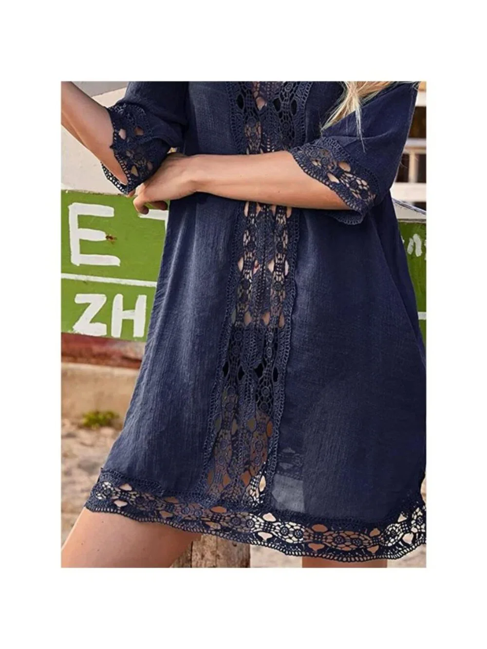 Lace Trim V-Neck Cover-Up